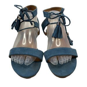 Steve Madden Size 9 Sandals Elivait Blue Suede Lace Up Fringe Tasseled Women’s